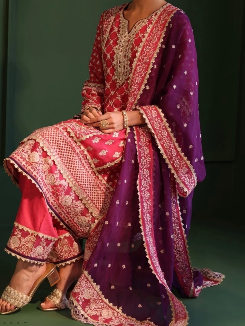 Fuscia outfit with purple dupatta